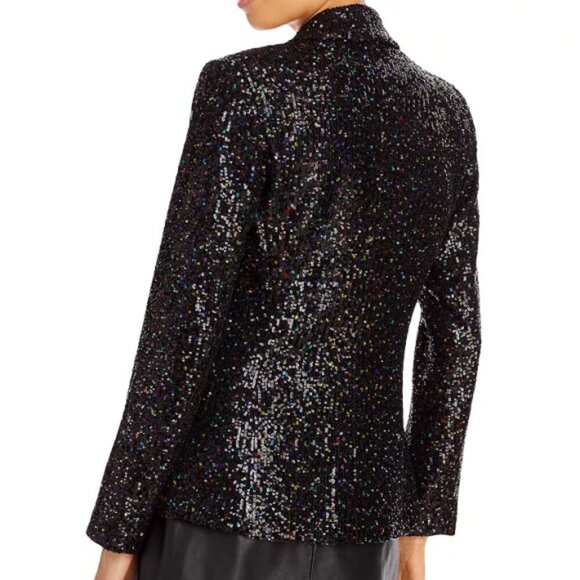 MILLY Confetti Sequin Fitted Blazer Jacket, Black Multicolor - Picture 3 of 3